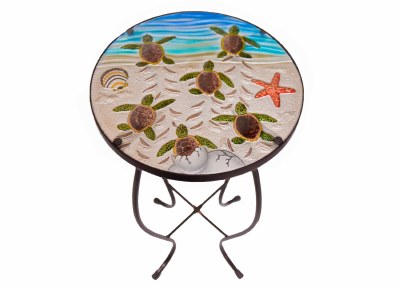 24" Round Turtle Hatchling Glass Garden Table
