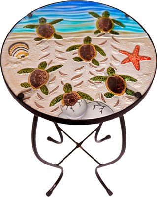 14" Round Solar LED Turtle Hatchling Glass Garden Table