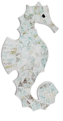 16" Green and White Mosaic Seahorse Wood Wall Plaque