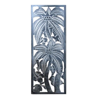 31" x 12" Blue Framed Palm Tree Wall Plaque