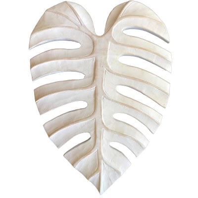 15" White Carved Wood Monstera Leaf Wall Plaque