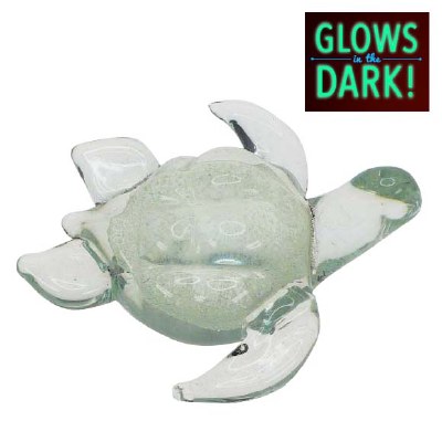4" White Glow in the Dark Glass Sea Turtle Figurine