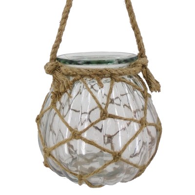 7" Clear Glass With Rope Hanging Lantern
