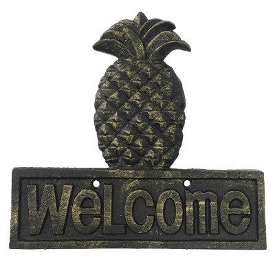 8" x 8" Black and Gold Cast Iron Pineapple Welcome Plaque