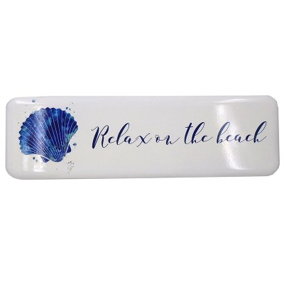 7" x 23" Blue and White Relax on the Beach Metal Wall Sign