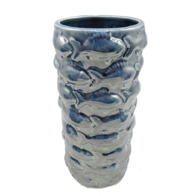 8" Ocean Blue Porcelain Fish Vase
