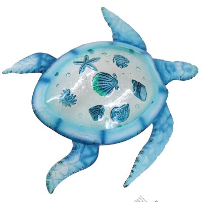 20" Blue Turtle and Shells Glass Inlay Metal Wall Plaque