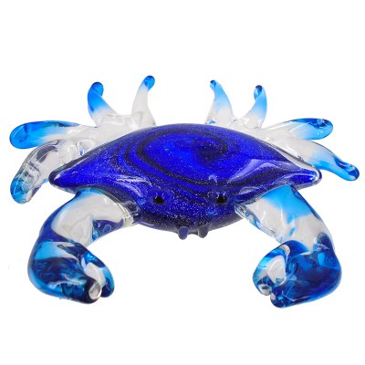8" Clear and Blue Glass Crab Figurine