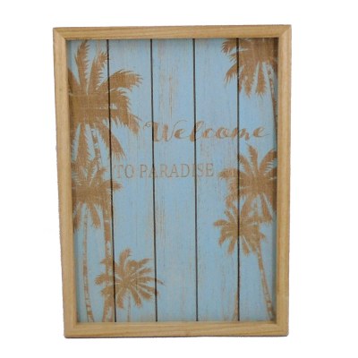 13" x 10" Blue and Tan Welcome to Paradise Wood Slat Wall Plaque