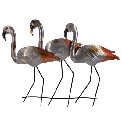 22" Silver Flamingo Trio Coastal Metal Wall Art Plaque