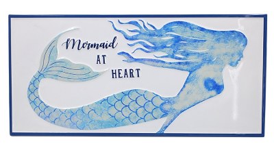 10" x 22" White and Blue Mermaid at Heart Metal Wall Plaque