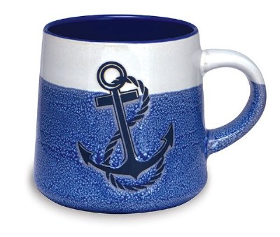 16 oz Blue and White Anchor With Rope Stoneware Mug