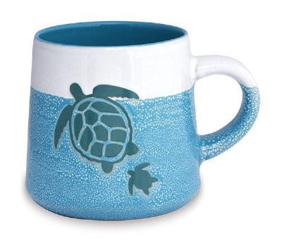 16 oz Turquoise and White Sea Turtles Stoneware Mug