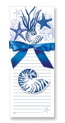 Pack of 2 Blue Indigo Shells Magnetic List Pads and Decorative Magnet