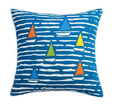20" Square Multicolor Waterline Sailboats Canvas Pillow