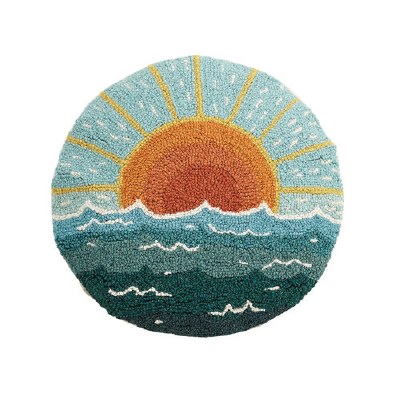 16" Round Blue and Orange Sun Seascape Pillow