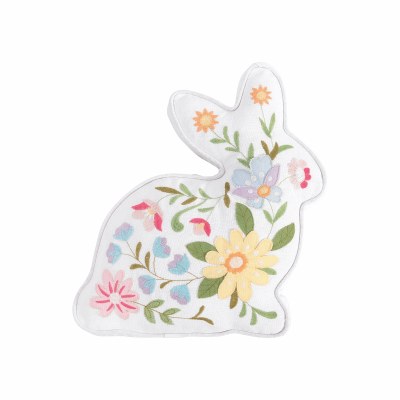 14" Multicolor Floral Bunny Shaped Decorative Easter Pillow
