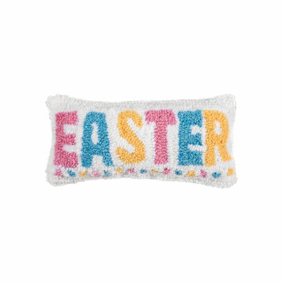 6" x 12" Blue, Pink, and Yellow Easter Hooked Decorative Easter Pillow