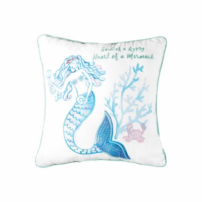 18" Square Blue and Green Heart of a Mermaid Pillow