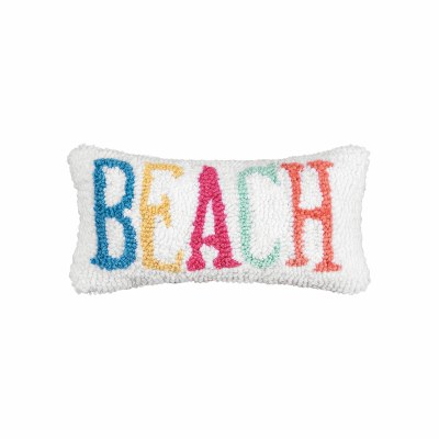 6" x 12" Multicolor Beach Hooked Pillow
