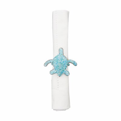 2" Aqua Beaded Turtle Napkin Ring