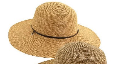 4" Brim Natural Braided Round Hat With Faux Leather Band and Chin Cord