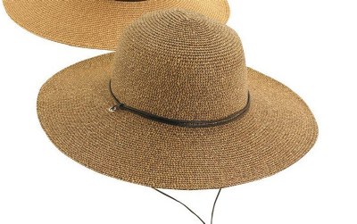 4" Brim Coffee Braided Round Hat With Faux Leather Band and Chin Cord