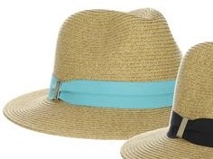 3" Natural Braided Safari Hat With Aqua Grosgrain Band