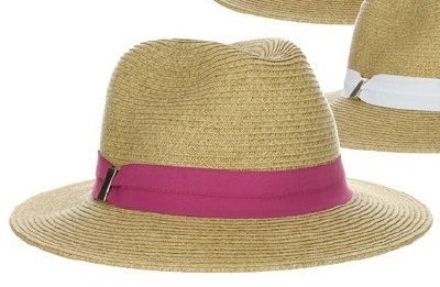 3" Natural Braided Safari Hat With Fuschia Grosgrain Band