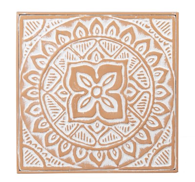 13" Square White and Terracotta Embossed Four Petal Center Wall Medallion