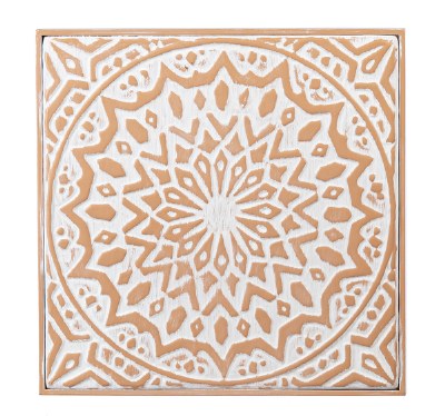 13" Square White and Terracotta Embossed Open Center Mandala Wall Medallion
