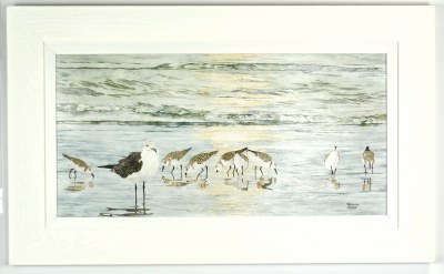 20" x 33" Seagull and Sandpiper Gel Textured Print in White Frame