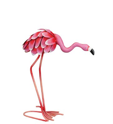 16" Pink Metal Flamingo With Head Down Garden Decor