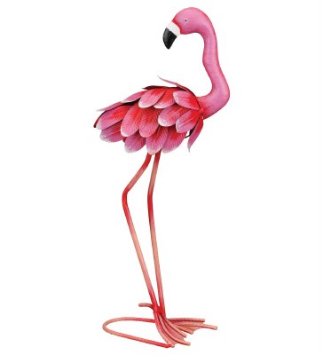 21" Pink Metal Flamingo With Head Up Garden Decor