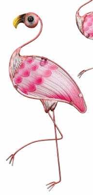19" Pink Metal and Glass Flamingo Wall Plaque