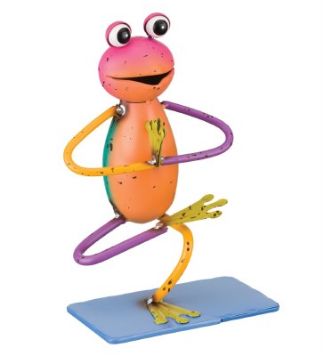 8" Pink, Orange and Yellow Metal Yoga Pose Frog Garden Decor