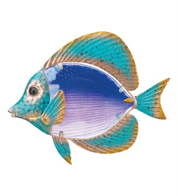 10" Blue and Green Glass and Metal Butterfly Fish Wall Plaque