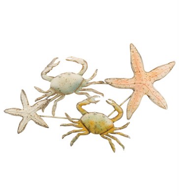 37" Multi Pastels Metal Crab & Starfish Wall Plaque