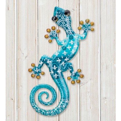8" Blue Patterned Metal Gecko Wall Art Plaque