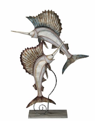 26" Beige Capiz and Metal Sailfish Splendor Pair on Stand