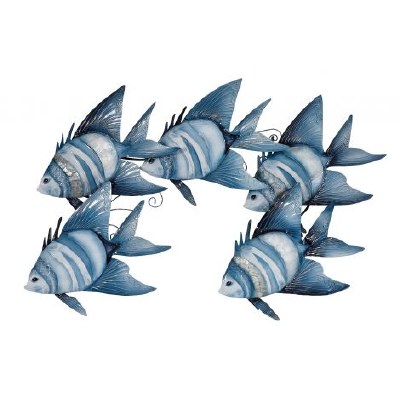 29" Blue White Metal and Capiz Five Fish School Wall Plaque