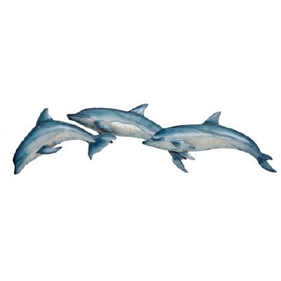 21" Blue White Metal and Capiz Three Dolphin Pod Wall Plaque