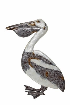 21" White and Silver Capiz and Metal Pelican Wall Plaque