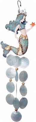 10" Blue Capiz and Metal Embellished Mermaid Wind Chime