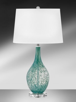 28" Aqua Swirl Glass Lamp With Acrylic Base