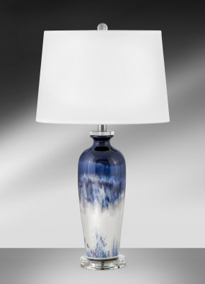 28" Blue and White Marbled Lamp With Acrylic Base