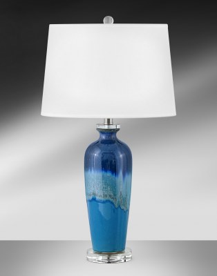 28" Blue Ceramic Drip Lamp With Acrylic Base