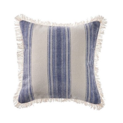 18" Square Dark Blue and White Striped Pillow