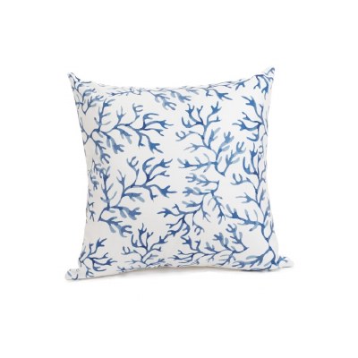 24" Square Blue Watercolor Coral Pillow