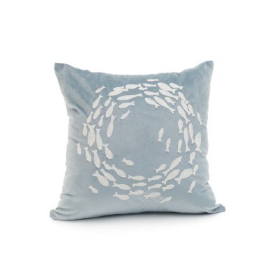 18" Square White Circle of Fish on Blue Pillow